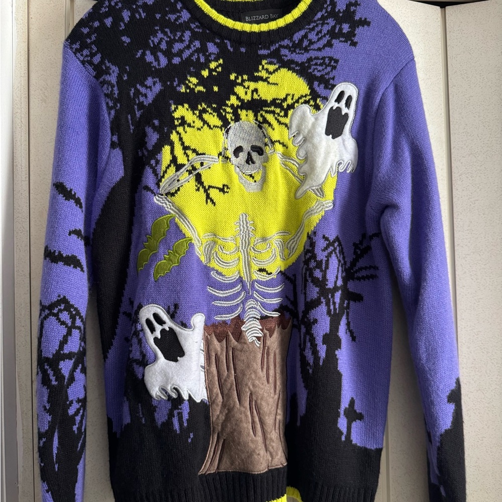 Men's Halloween Skeleton Sweater - Purple and Black